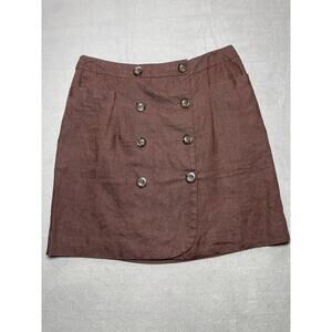 Focus 2000 Women Size 12 Brown Linen Wrap Skirt Accent Buttons Lined Lagenlook